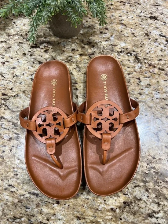 Tory Burch Miller Cloud Caramel Brown Leather Sandals 8.5 - Picture 4 of 11